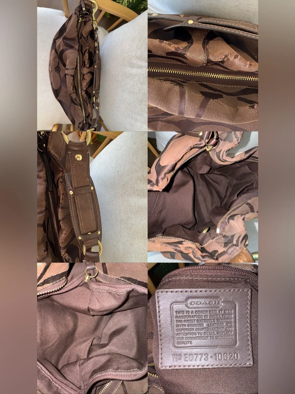 Coach Y2K Vintage Signature Carly Canvas Large Brown Hobo Shoulder Purse #10620